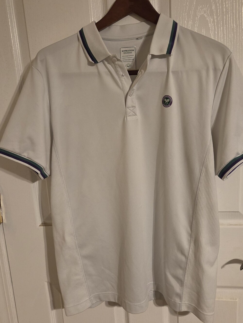 Wimbledon White Polo with Navy and Green Trim Large